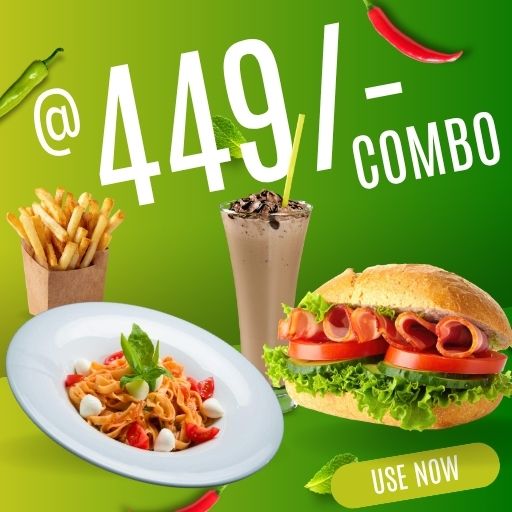 Combo @ 449/- : Pasta + Sandwich + Fries + Cold Coffee